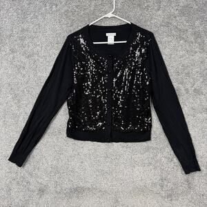 Vtg Y2K Worthington Cardigan Sweater Womens L Blue Sequin Silk Blend Whimsigoth